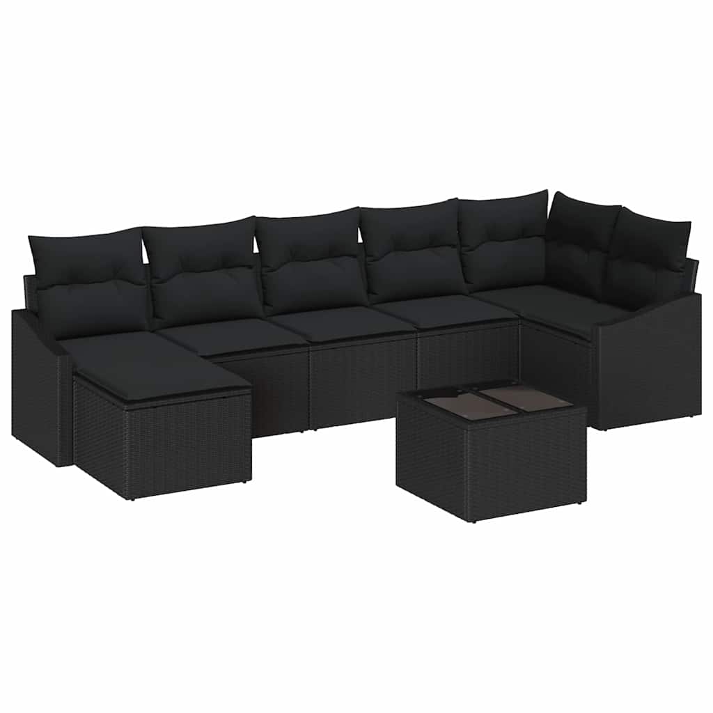 Sofa Set mit Kissen 8 pcs Schwarz Poly Rattan