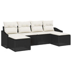 Sofa Set mit Kissen 6 pcs Schwarz Poly Rattan