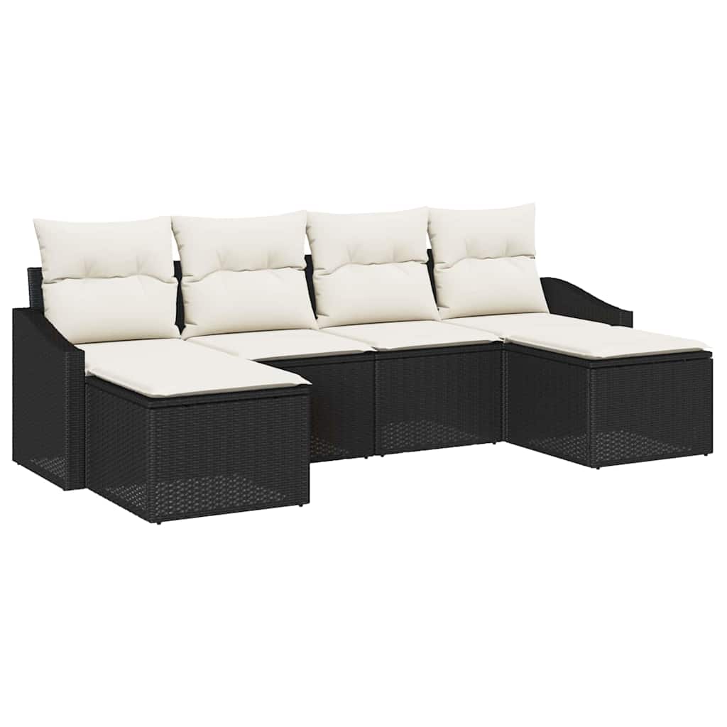 Sofa Set mit Kissen 6 pcs Schwarz Poly Rattan
