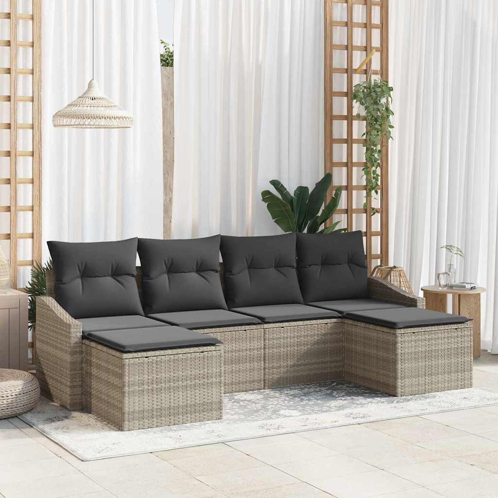 Sofa Set mit Kissen 6 pcs Hellgrau Poly-Rattan