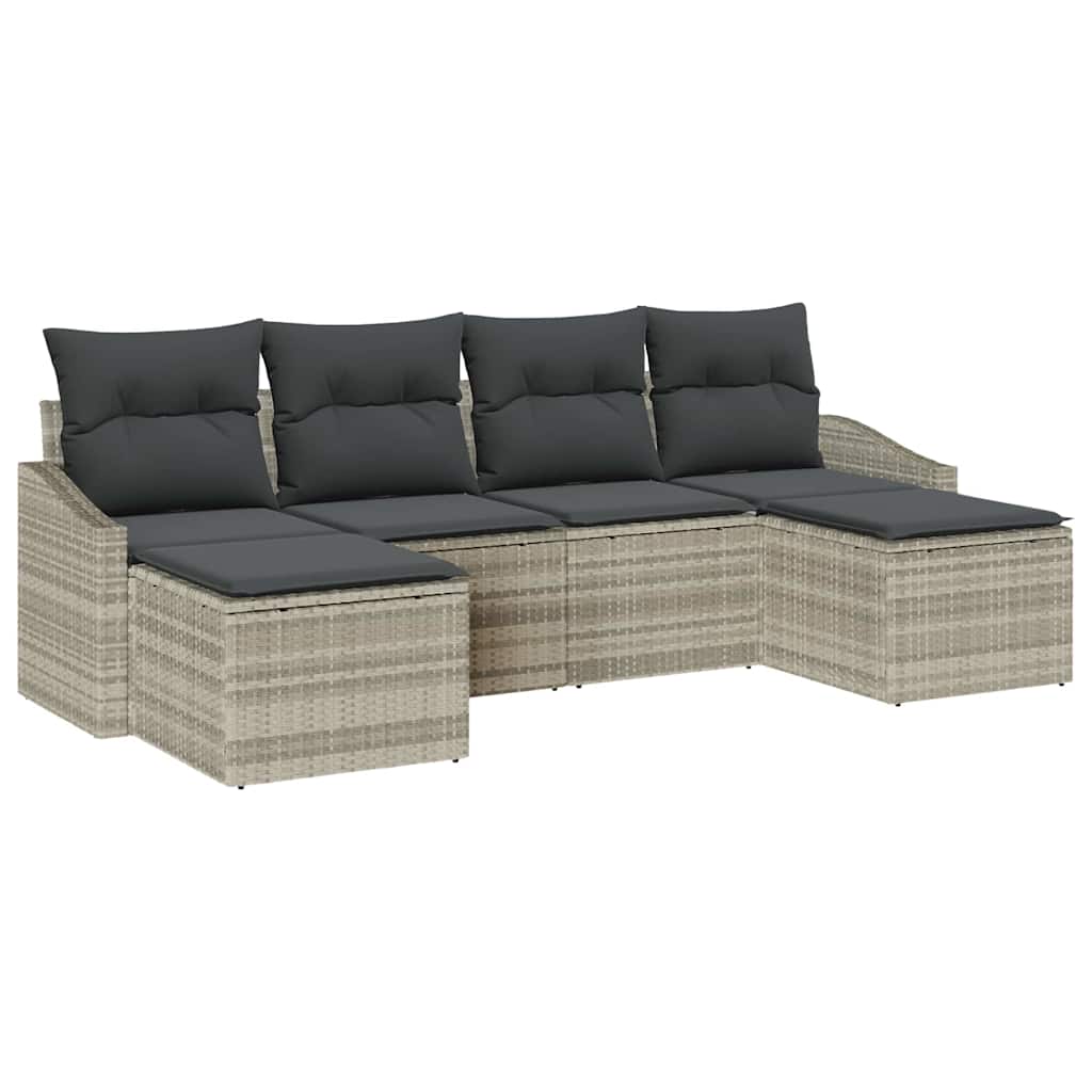 Sofa Set mit Kissen 6 pcs Hellgrau Poly-Rattan