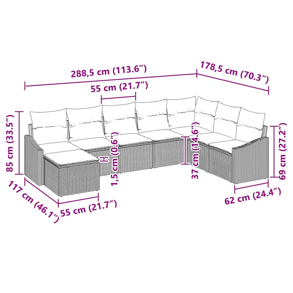 Sofa Set mit Kissen 8 pcs Beige Poly Rattan