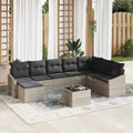 Sofa Set mit Kissen 9 pcs Hellgrau Poly-Rattan