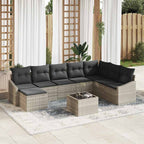 Sofa Set mit Kissen 9 pcs Hellgrau Poly-Rattan