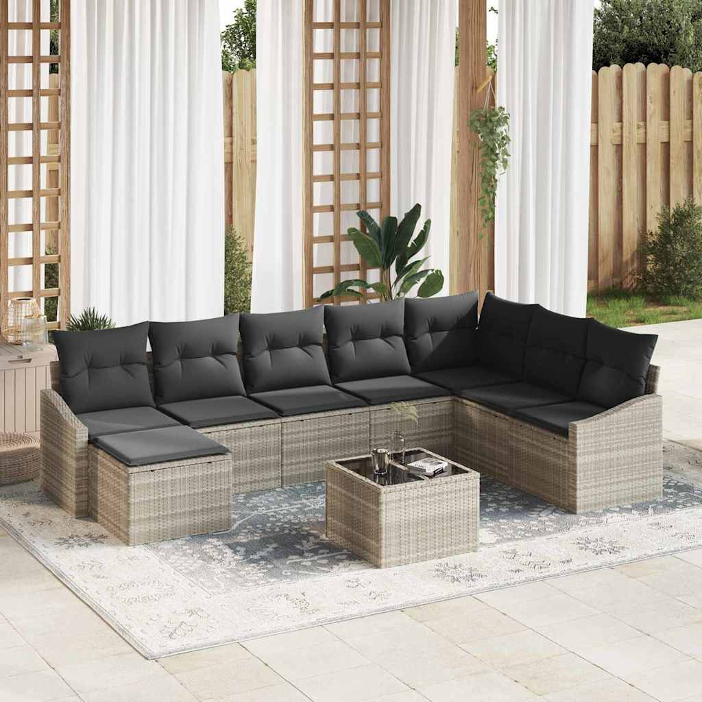 Sofa Set mit Kissen 9 pcs Hellgrau Poly-Rattan