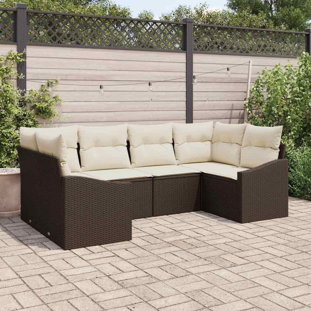 Sofa Set mit Kissen 6 pcs Braun Poly Rattan