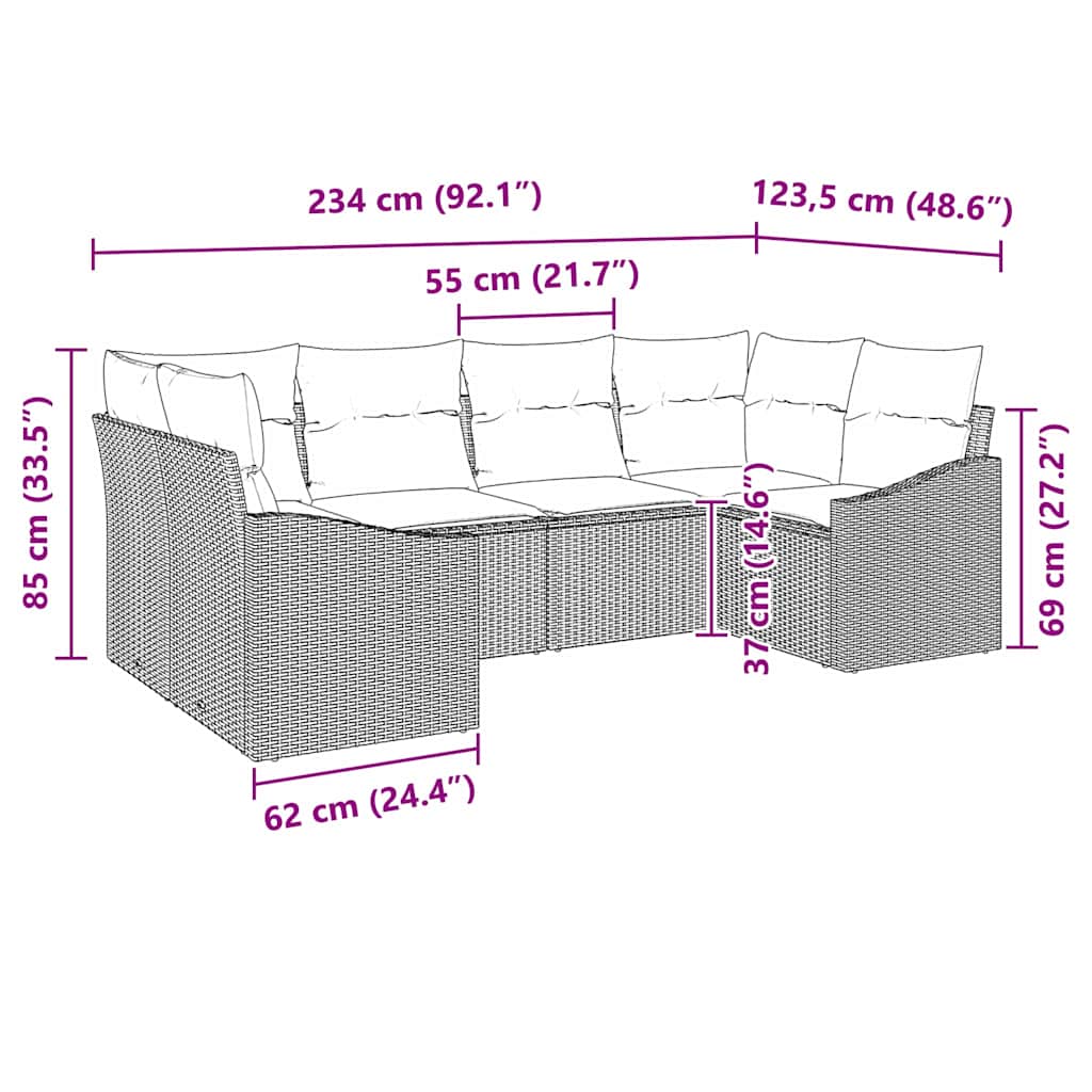 Sofa Set mit Kissen 6 pcs Braun Poly Rattan