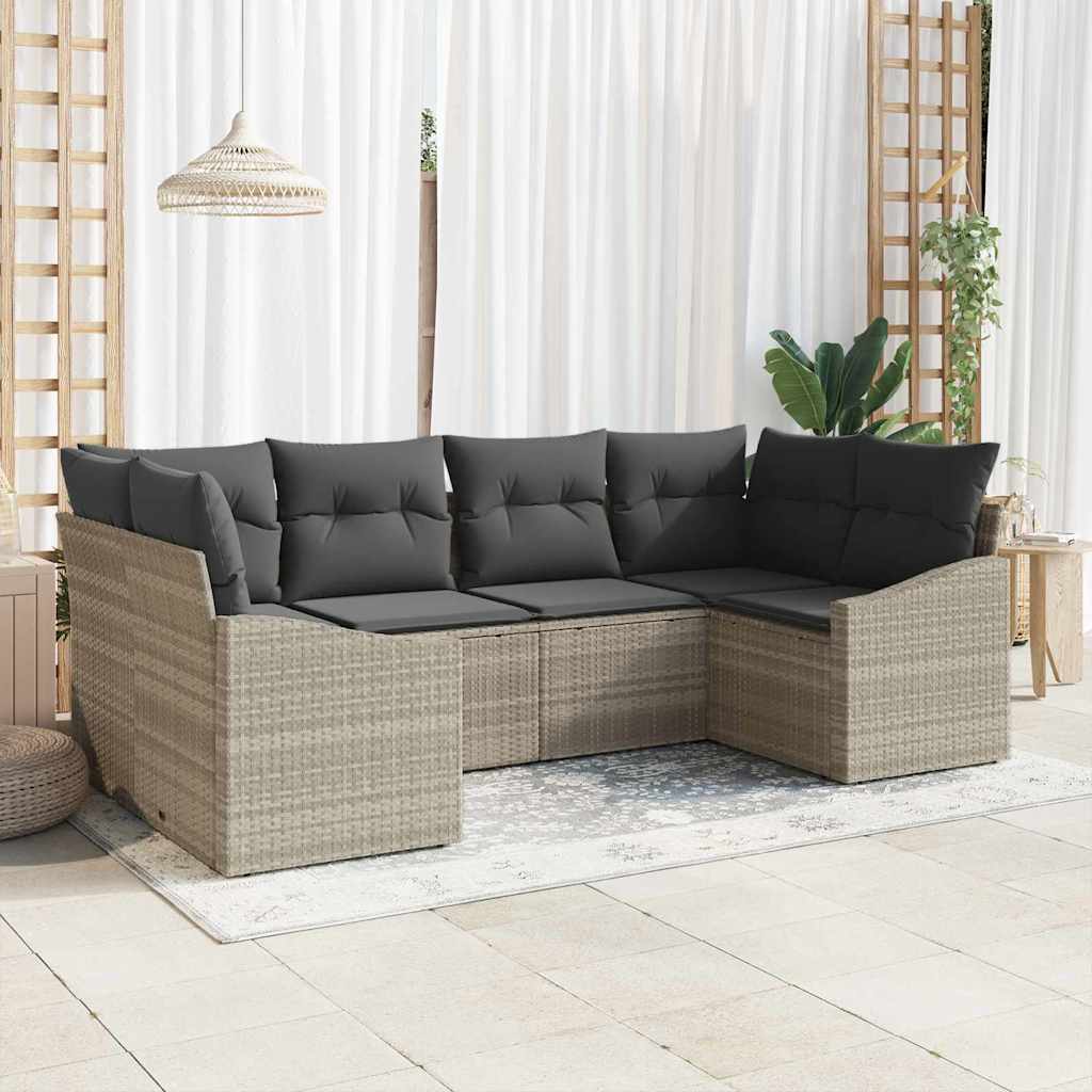 Sofa Set mit Kissen 6 pcs Hellgrau Poly Rattan