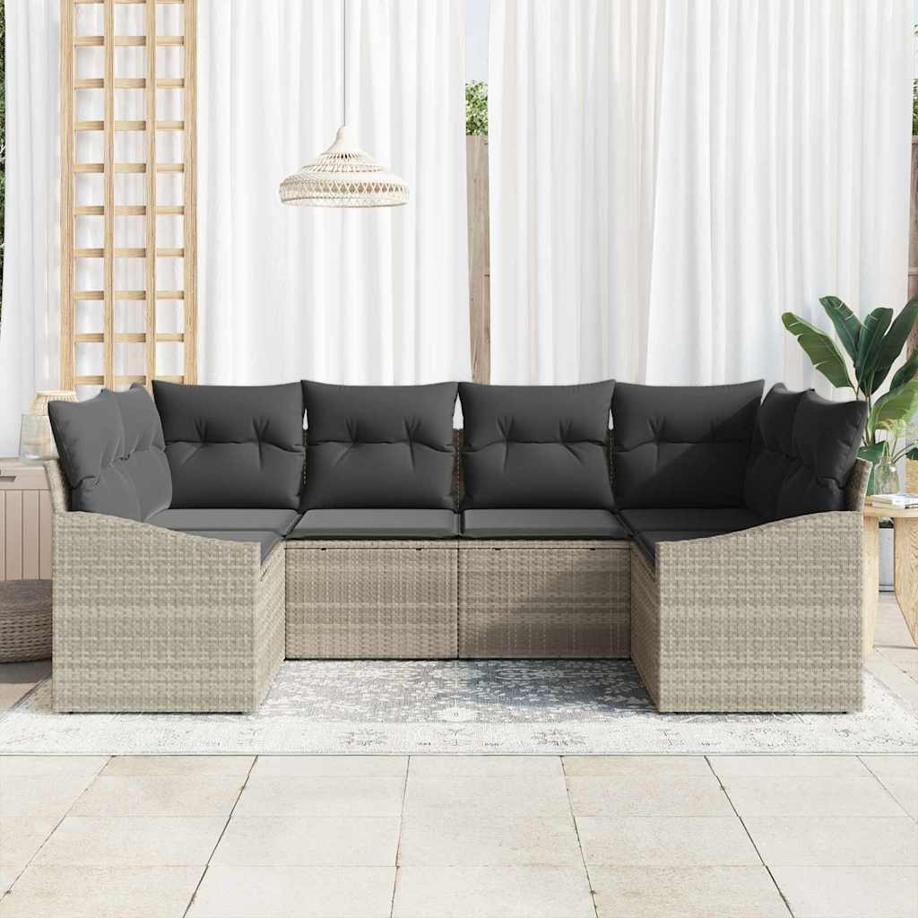 Sofa Set mit Kissen 6 pcs Hellgrau Poly Rattan