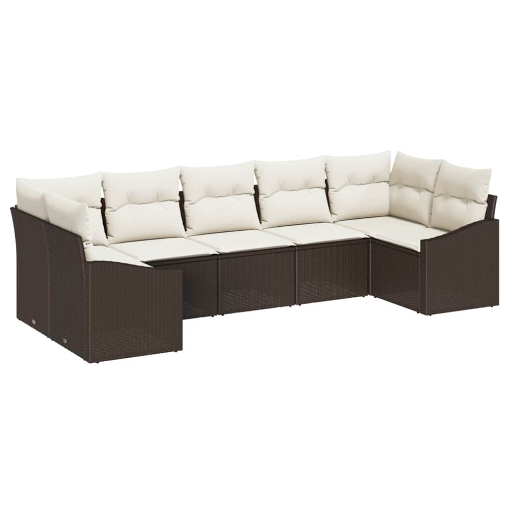 Sofa Set mit Kissen 7 pcs Braun Poly Rattan