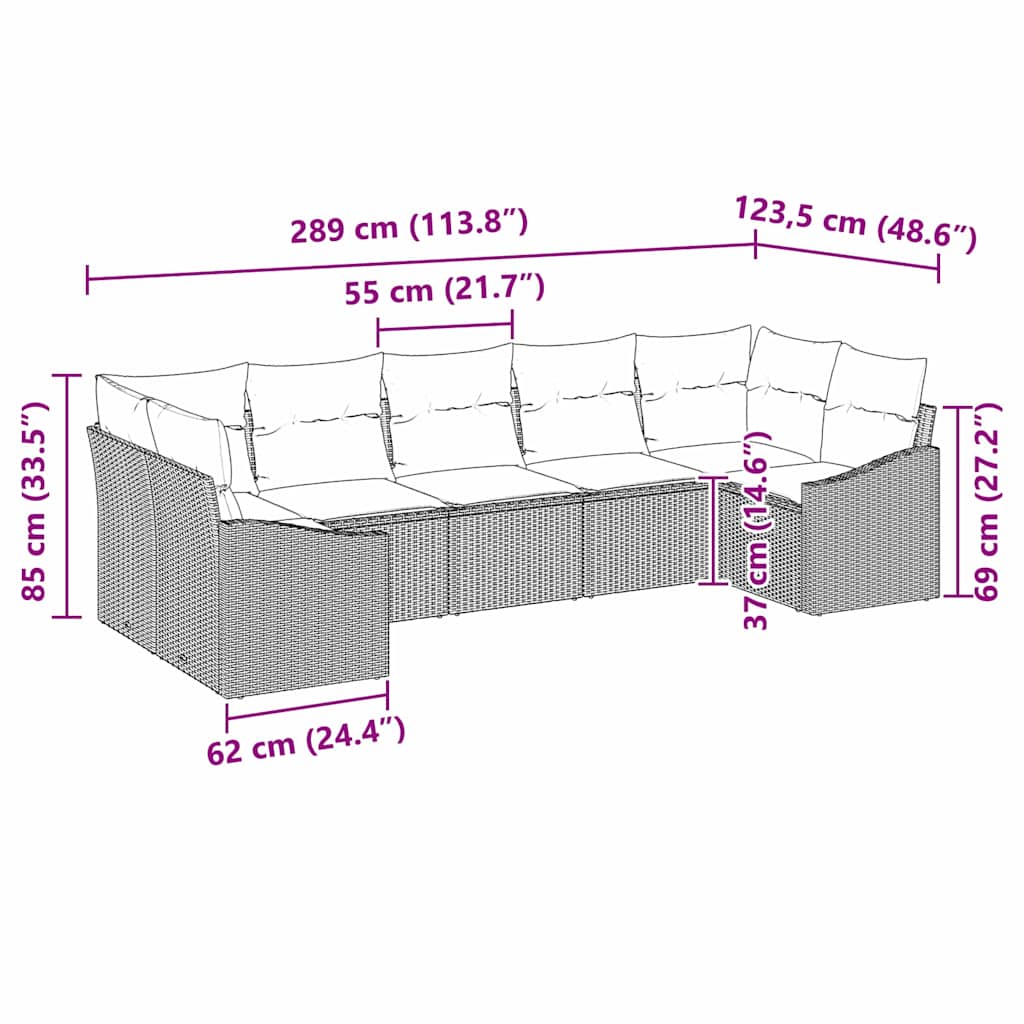 Sofa Set mit Kissen 7 pcs Braun Poly Rattan