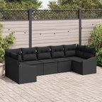Sofa Set mit Kissen 7 pcs Schwarz Poly Rattan