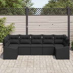 Sofa Set mit Kissen 7 pcs Schwarz Poly Rattan