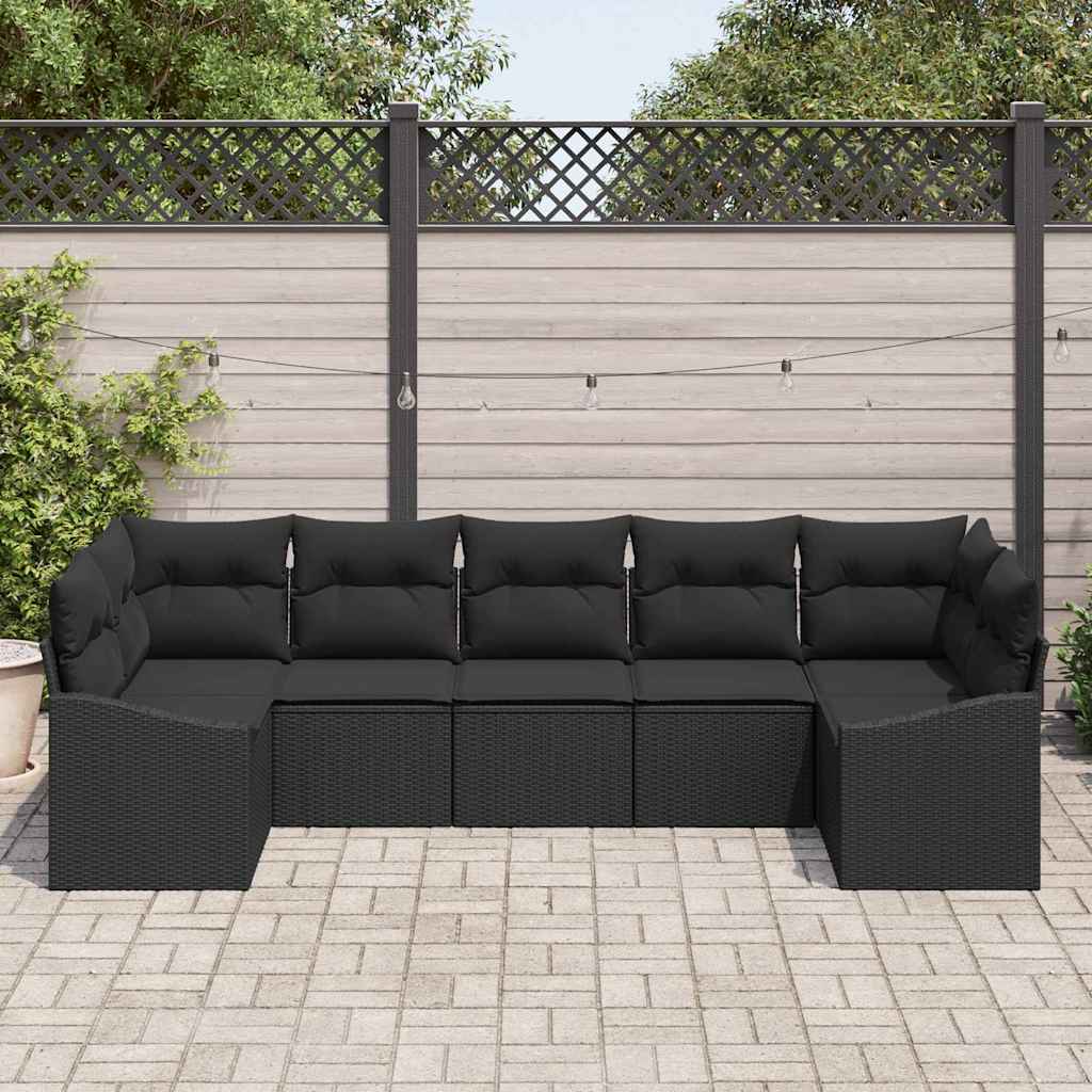 Sofa Set mit Kissen 7 pcs Schwarz Poly Rattan