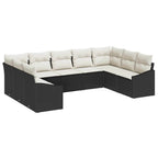Sofa Set mit Kissen 9 pcs Schwarz Poly Rattan