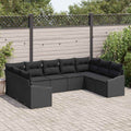 Sofa Set mit Kissen 9 pcs Schwarz Poly Rattan