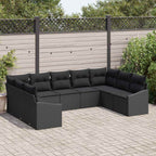 Sofa Set mit Kissen 9 pcs Schwarz Poly Rattan