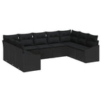 Sofa Set mit Kissen 9 pcs Schwarz Poly Rattan