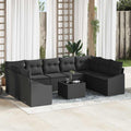 Sofa Set mit Kissen 10 pcs Schwarz Poly Rattan