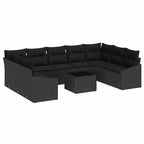 Sofa Set mit Kissen 10 pcs Schwarz Poly Rattan