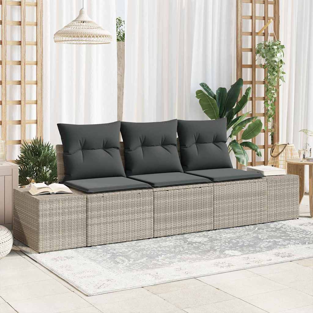 Sofa Set mit Kissen 3 pcs Hellgrau Poly Rattan