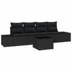 Sofa Set mit Kissen mit Kissen 5 pcs Schwarz Poly Rattan