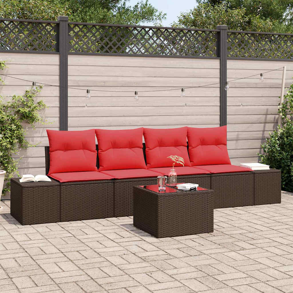 Sofa Set mit Kissen 5 pcs Braun Poly-Rattan