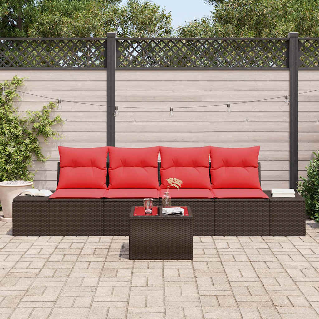 Sofa Set mit Kissen 5 pcs Braun Poly-Rattan