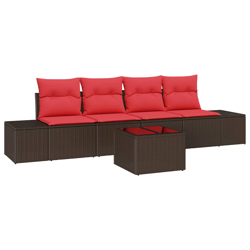 Sofa Set mit Kissen 5 pcs Braun Poly-Rattan