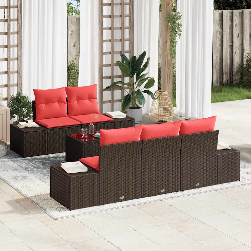 Sofa Set mit Kissen 6 pcs Braun Poly Rattan