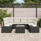 Sofa Set mit Kissen 7 pcs Schwarz Poly Rattan