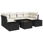 Sofa Set mit Kissen 7 pcs Schwarz Poly Rattan