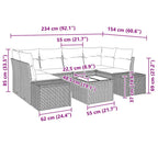 Sofa Set mit Kissen 7 pcs Schwarz Poly Rattan