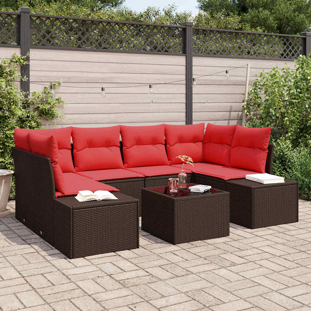 Sofa Set mit Kissen 7 pcs Braun Poly Rattan