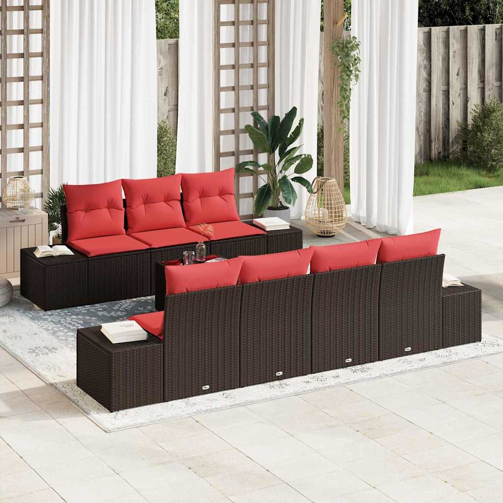 Sofa Set mit Kissen 8 pcs Braun Poly Rattan