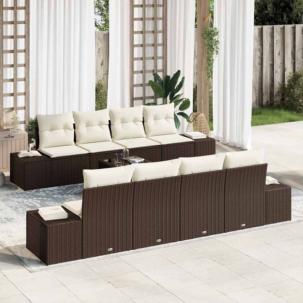 Sofa Set mit Kissen 7 pcs Braun und Creme Poly Rattan