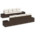 Sofa Set mit Kissen 7 pcs Braun und Creme Poly Rattan