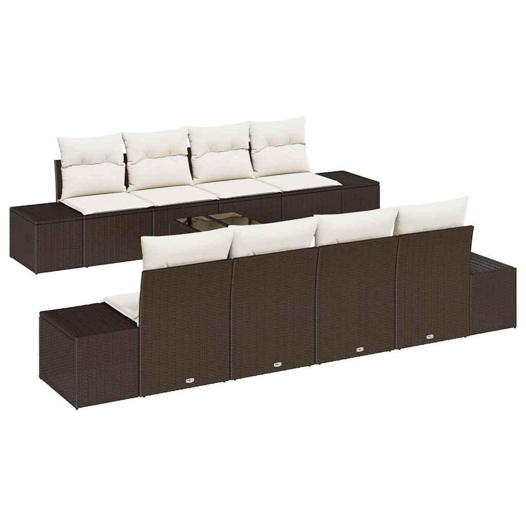 Sofa Set mit Kissen 7 pcs Braun und Creme Poly Rattan