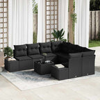 Sofa Set mit Kissen 9 pcs Schwarz Poly Rattan