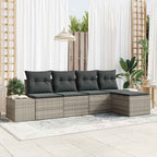 Sofa Set mit Kissen 5 pcs Hellgrau Poly Rattan