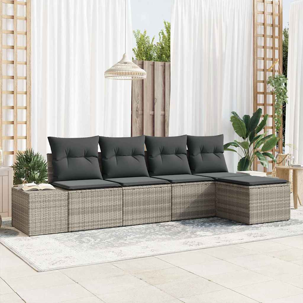 Sofa Set mit Kissen 5 pcs Hellgrau Poly Rattan