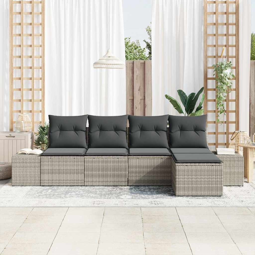 Sofa Set mit Kissen 5 pcs Hellgrau Poly Rattan