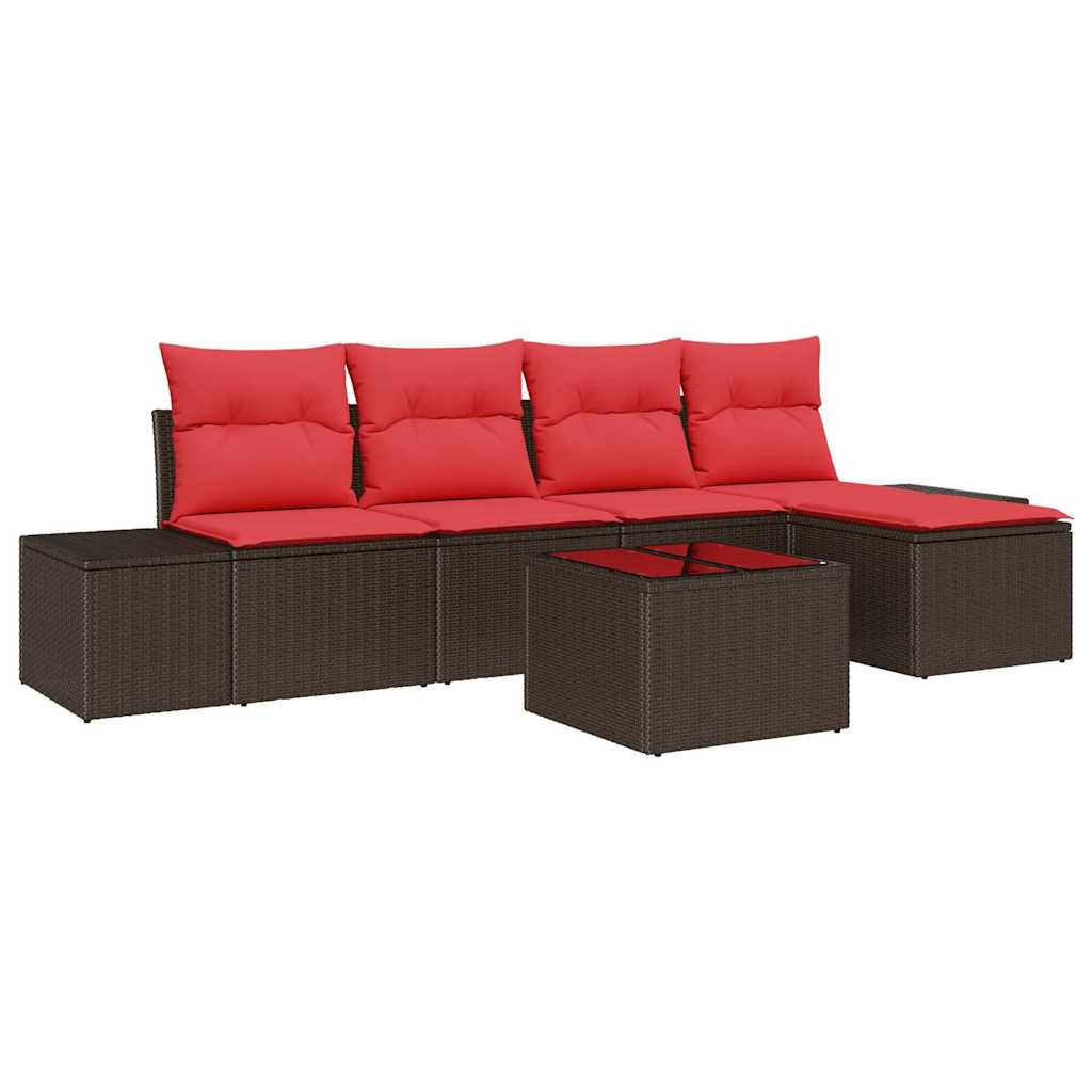 Sofa Set mit Kissen 6 pcs Braun Poly Rattan