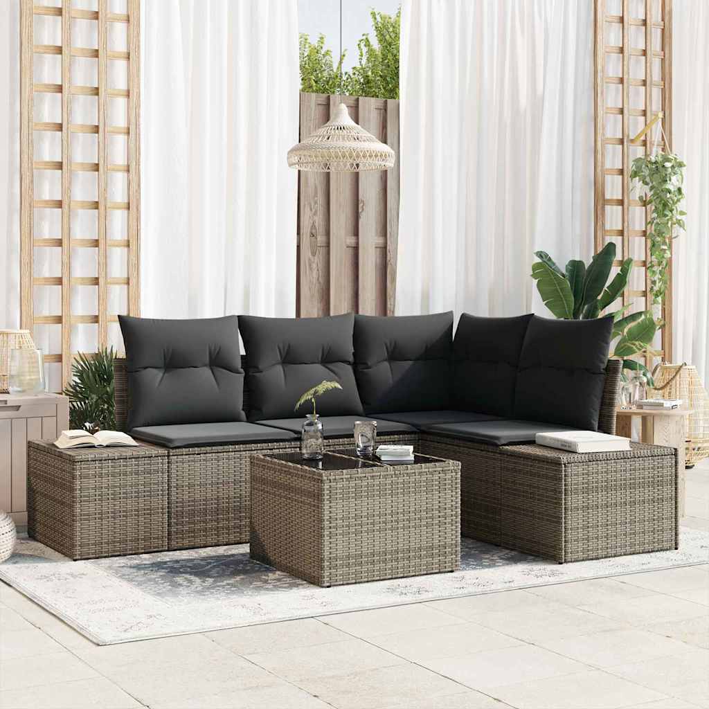 Gartensofa-set 5 pcs Grau Poly-Rattan