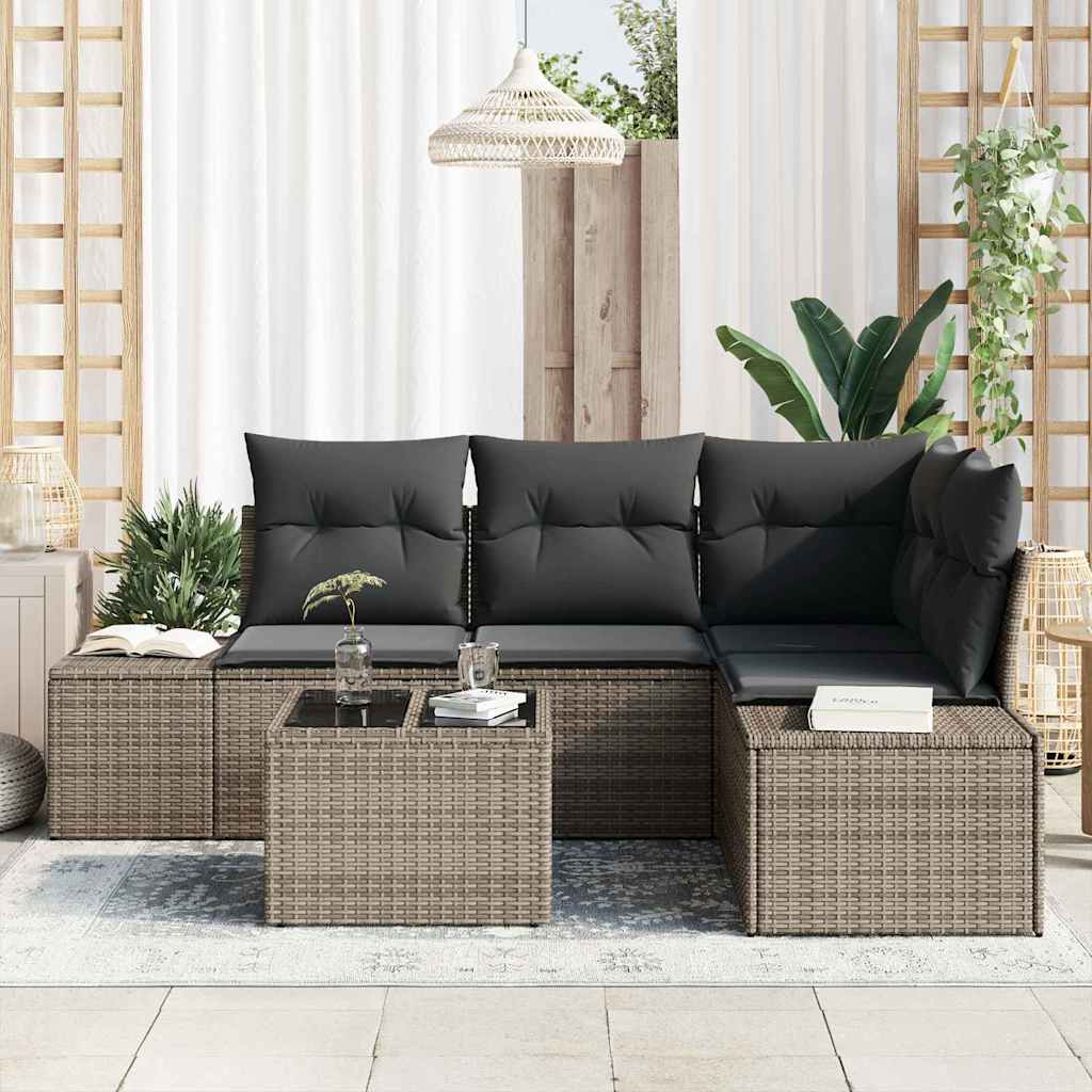 Gartensofa-set 5 pcs Grau Poly-Rattan
