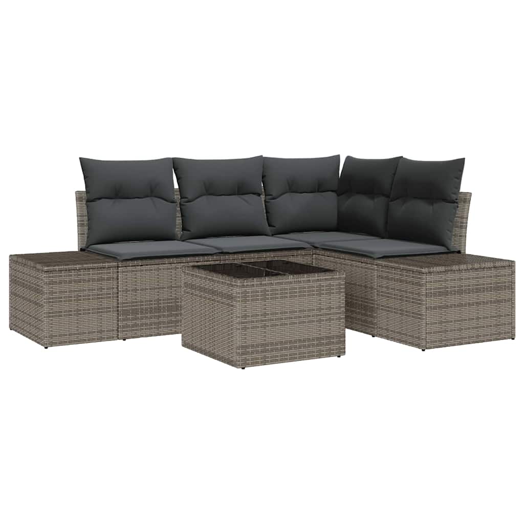 Gartensofa-set 5 pcs Grau Poly-Rattan