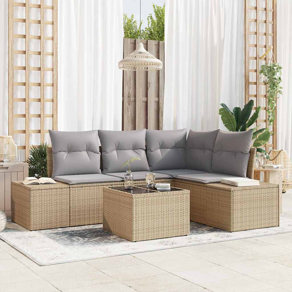 Gartensofa-set 5 pcs Beige Poly-Rattan