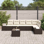 Gartensofa-set mit Kissen 7 pcs Braun und Creme Poly-Rattan