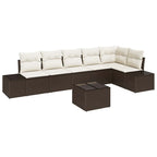 Gartensofa-set mit Kissen 7 pcs Braun und Creme Poly-Rattan