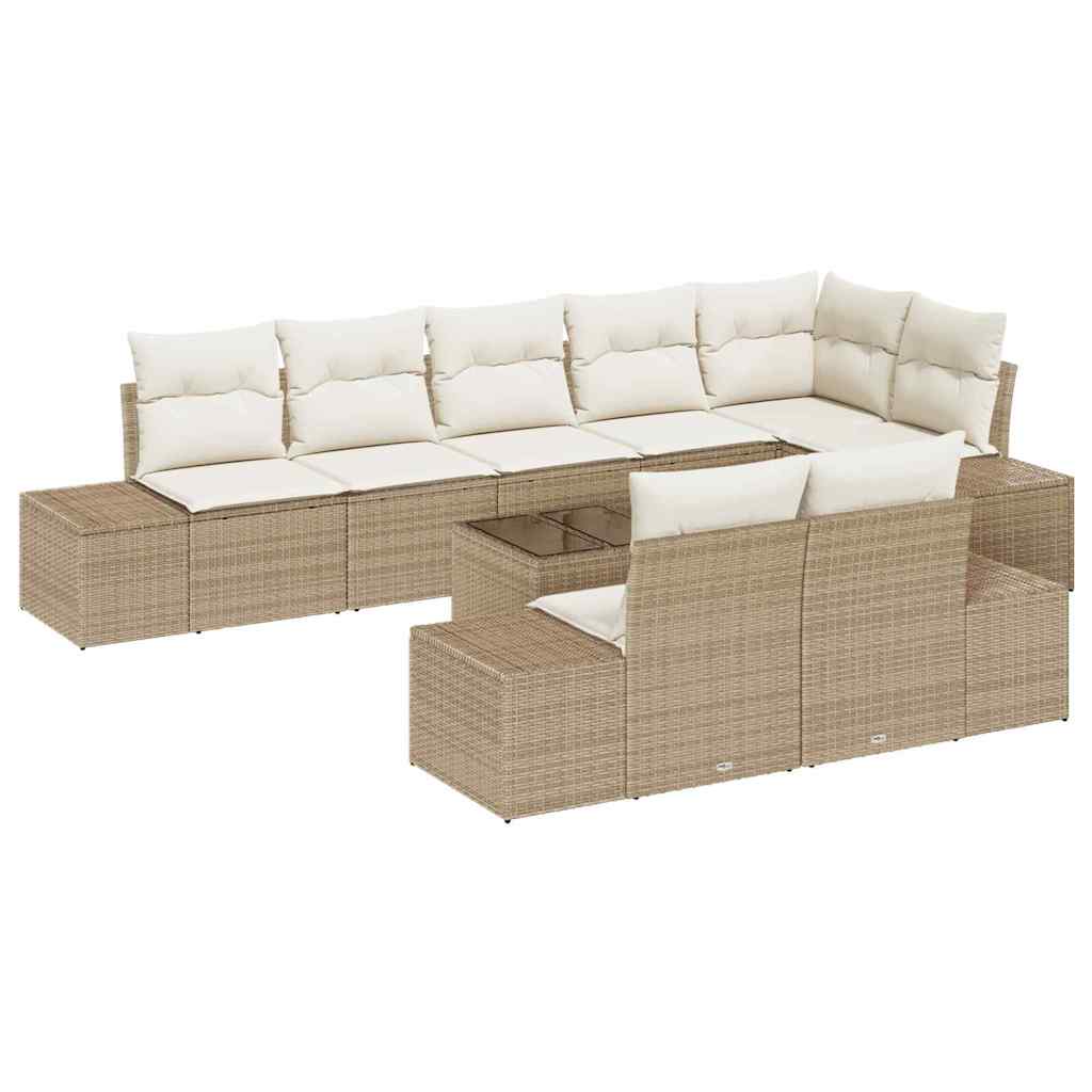 Gartensofa-set mit Kissen 9 pcs Beige und Creme Poly-Rattan